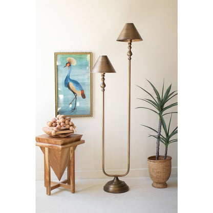 Antique Gold Double Floor Lamp With Metal Shades
