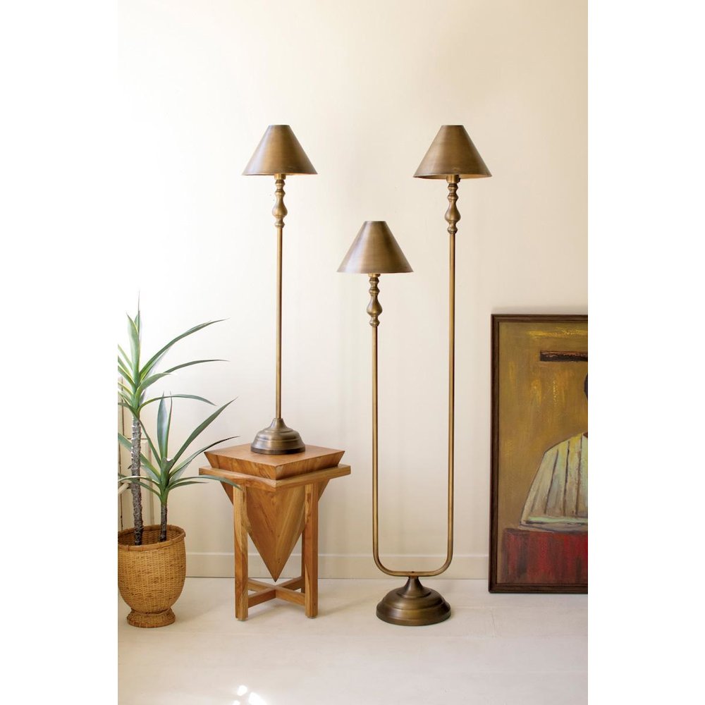 Antique Gold Double Floor Lamp With Metal Shades