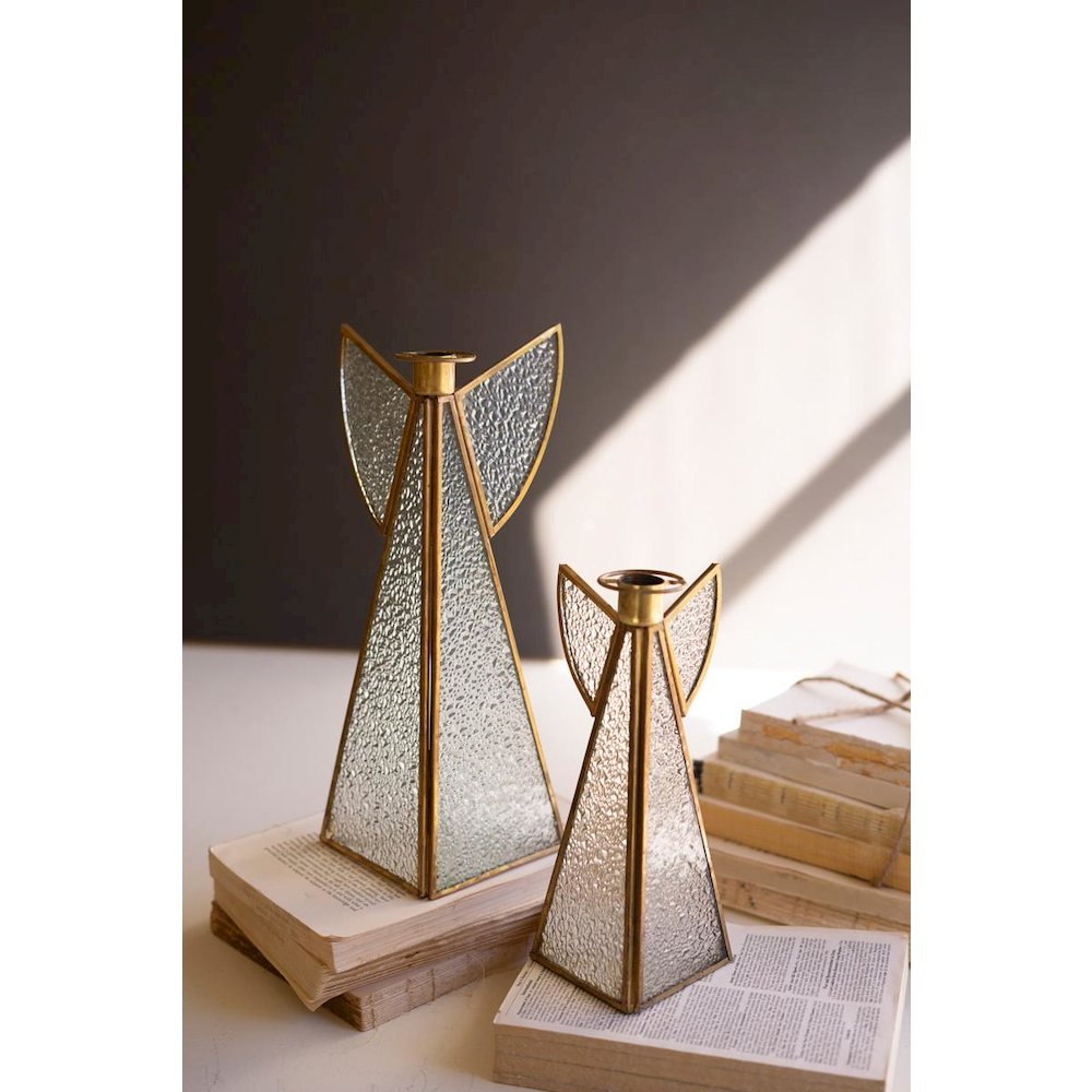 Set Of Two Glass Angel Candle Holders