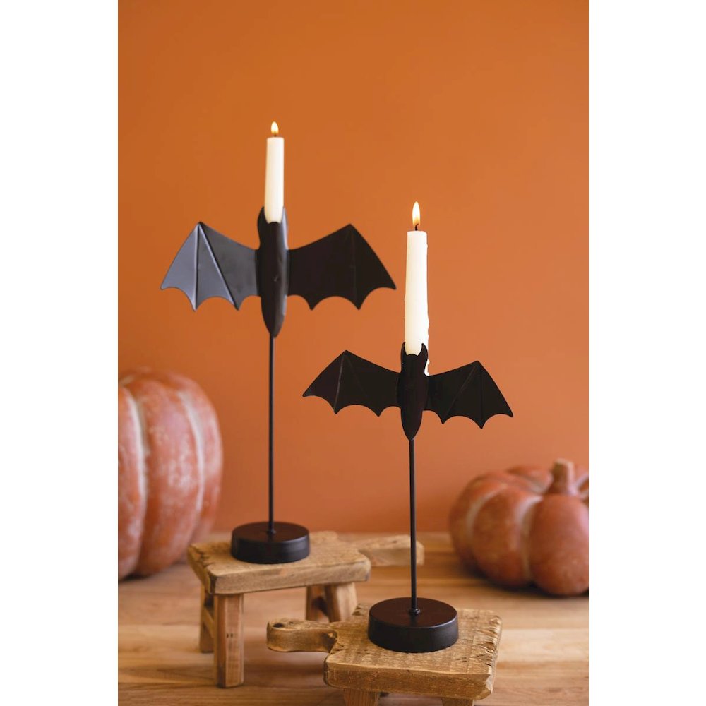 Set Of Two Black Bat Taper Candle Holders