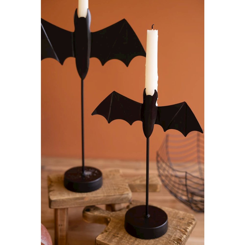 Set Of Two Black Bat Taper Candle Holders