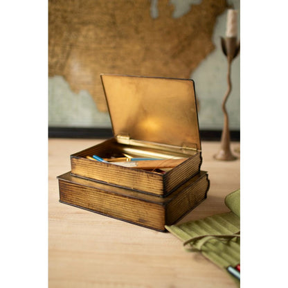 Set of Two Antique Brass Book Boxes