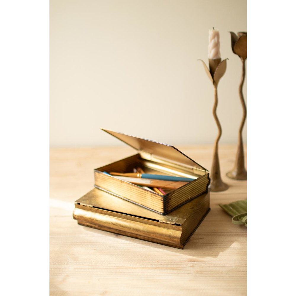 Set of Two Antique Brass Book Boxes