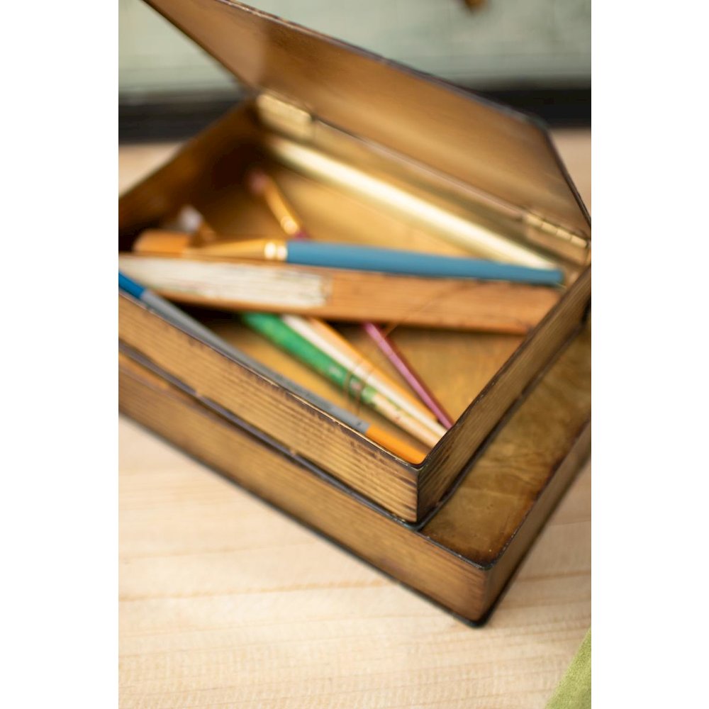 Set of Two Antique Brass Book Boxes