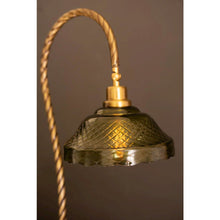 Table Lamp with Green Glass Shade and Oval Wooden Base