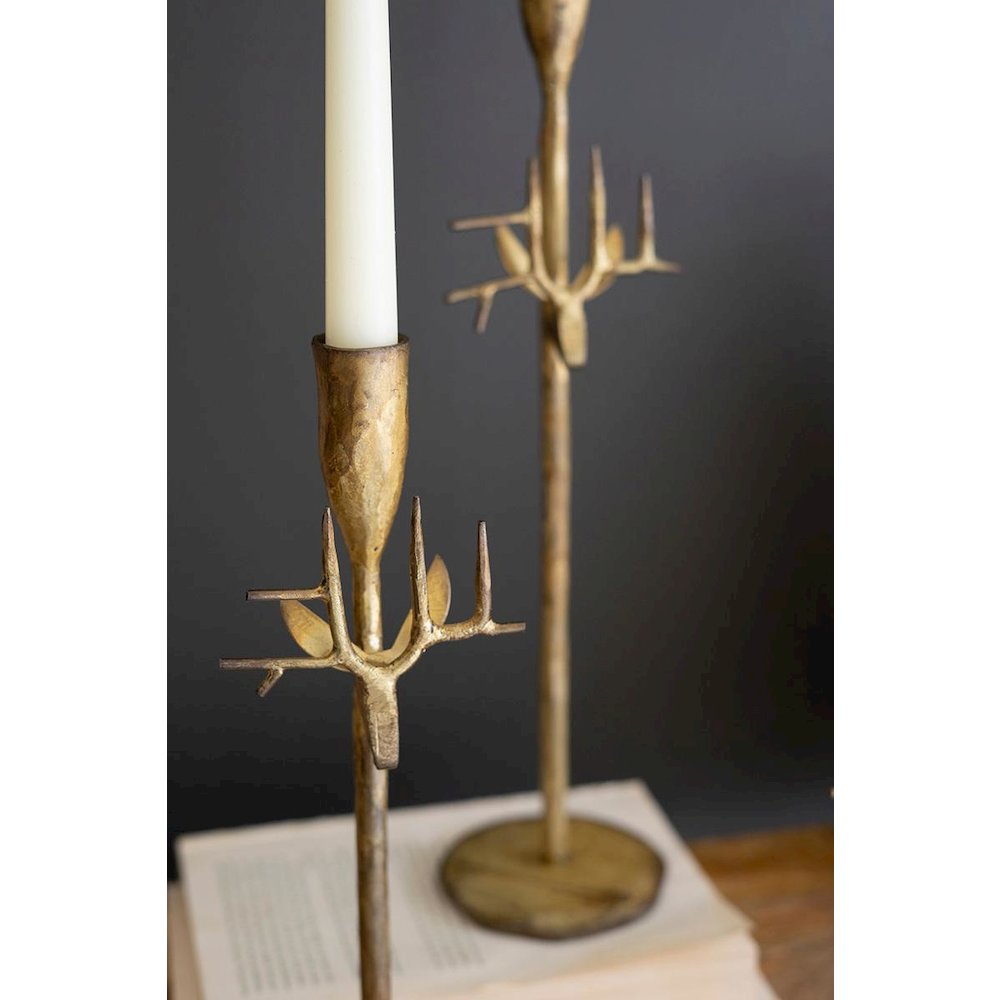 Set Of Three Forged-Iron Deer Antique Gold Taper Holders