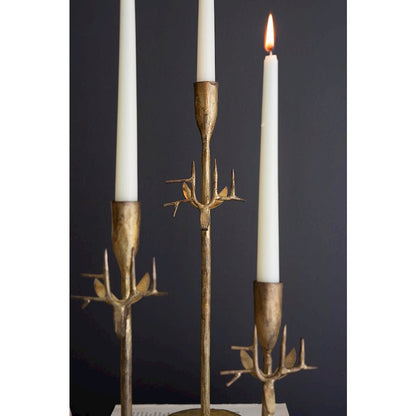 Set Of Three Forged-Iron Deer Antique Gold Taper Holders