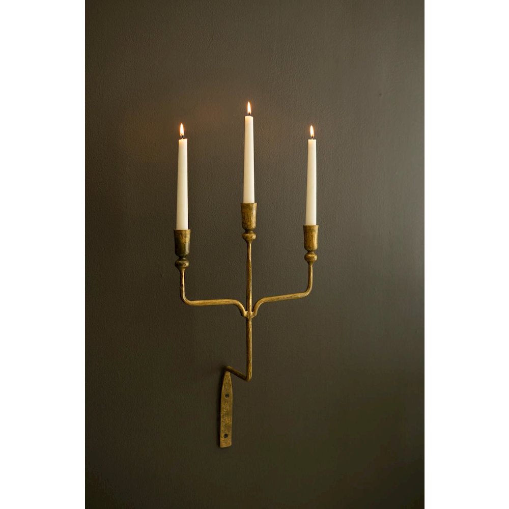 Triple Taper Forged-Iron Wall Sconce - Antique Brass