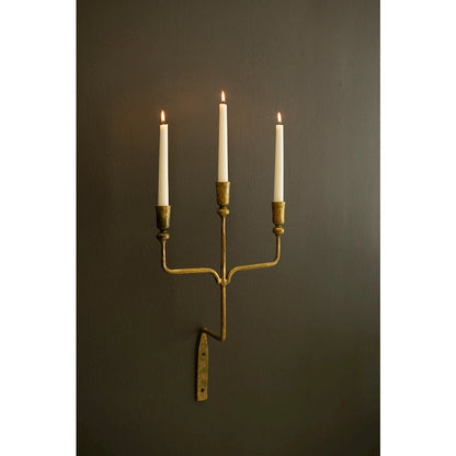 Triple Taper Forged-Iron Wall Sconce - Antique Brass