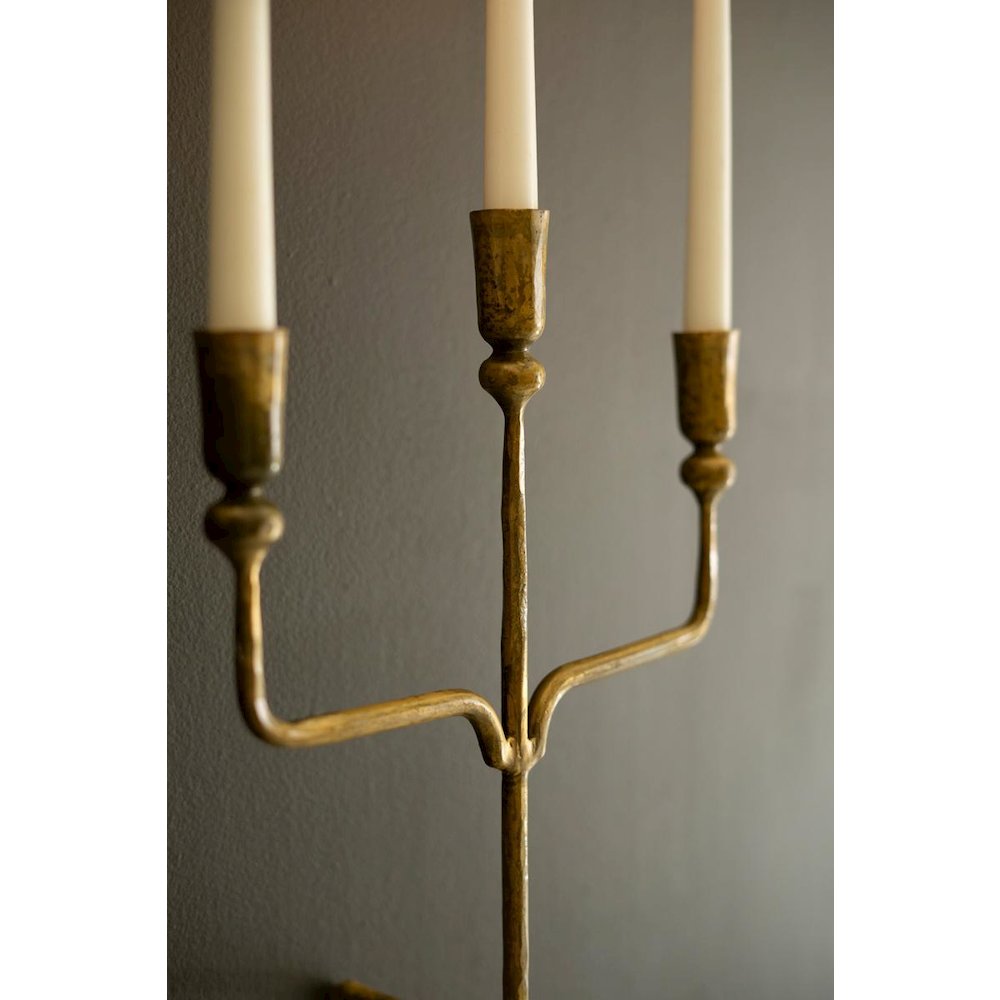 Triple Taper Forged-Iron Wall Sconce - Antique Brass