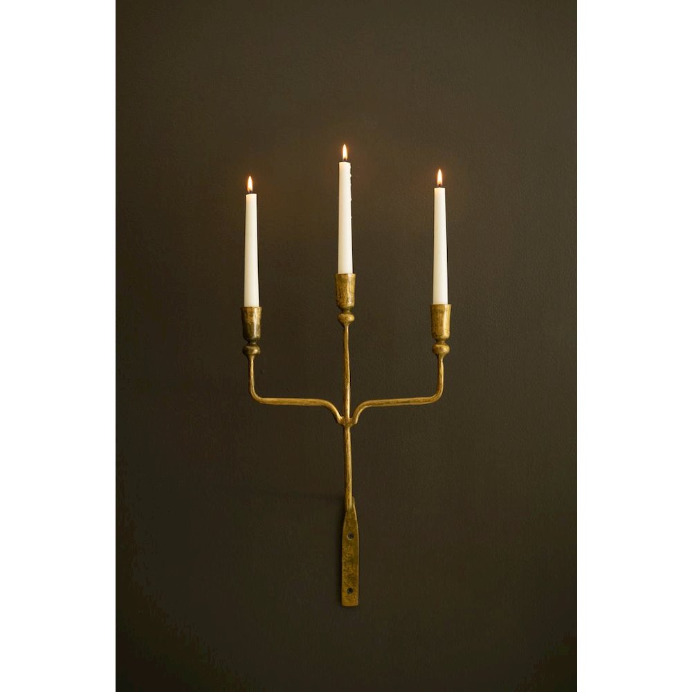Triple Taper Forged-Iron Wall Sconce - Antique Brass