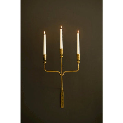 Triple Taper Forged-Iron Wall Sconce - Antique Brass