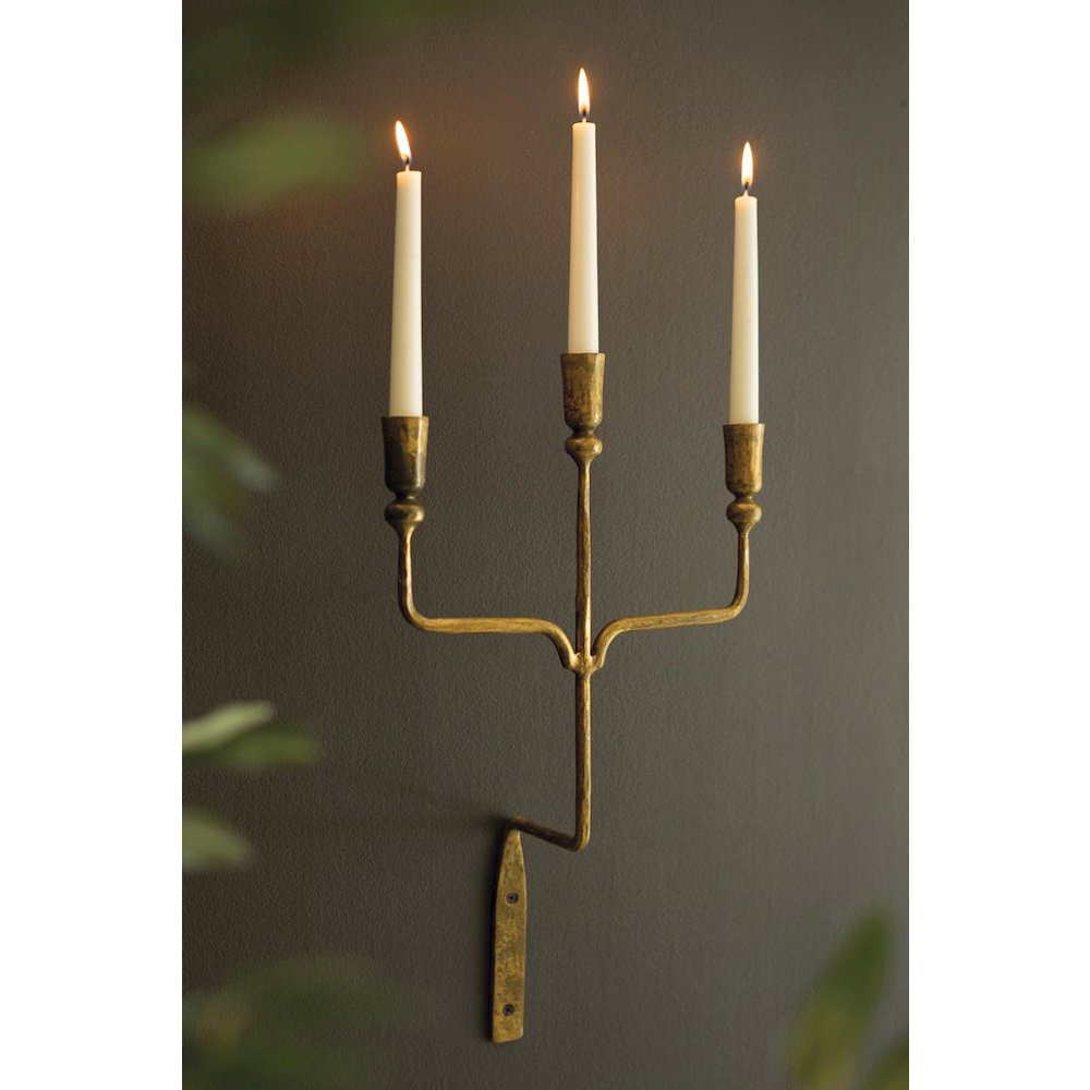 Triple Taper Forged-Iron Wall Sconce - Antique Brass