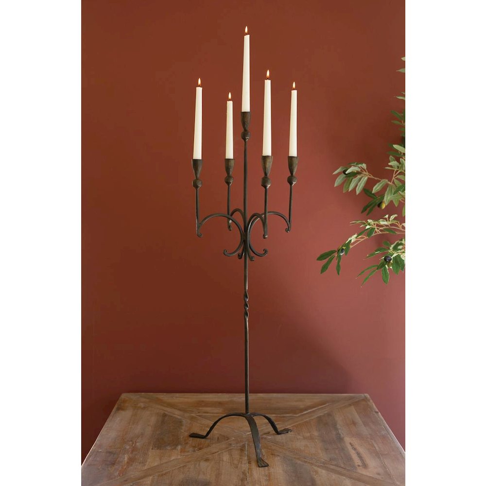 Tall Rustic Forged-Iron Five Taper Candelabra