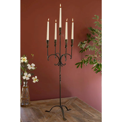 Tall Rustic Forged-Iron Five Taper Candelabra