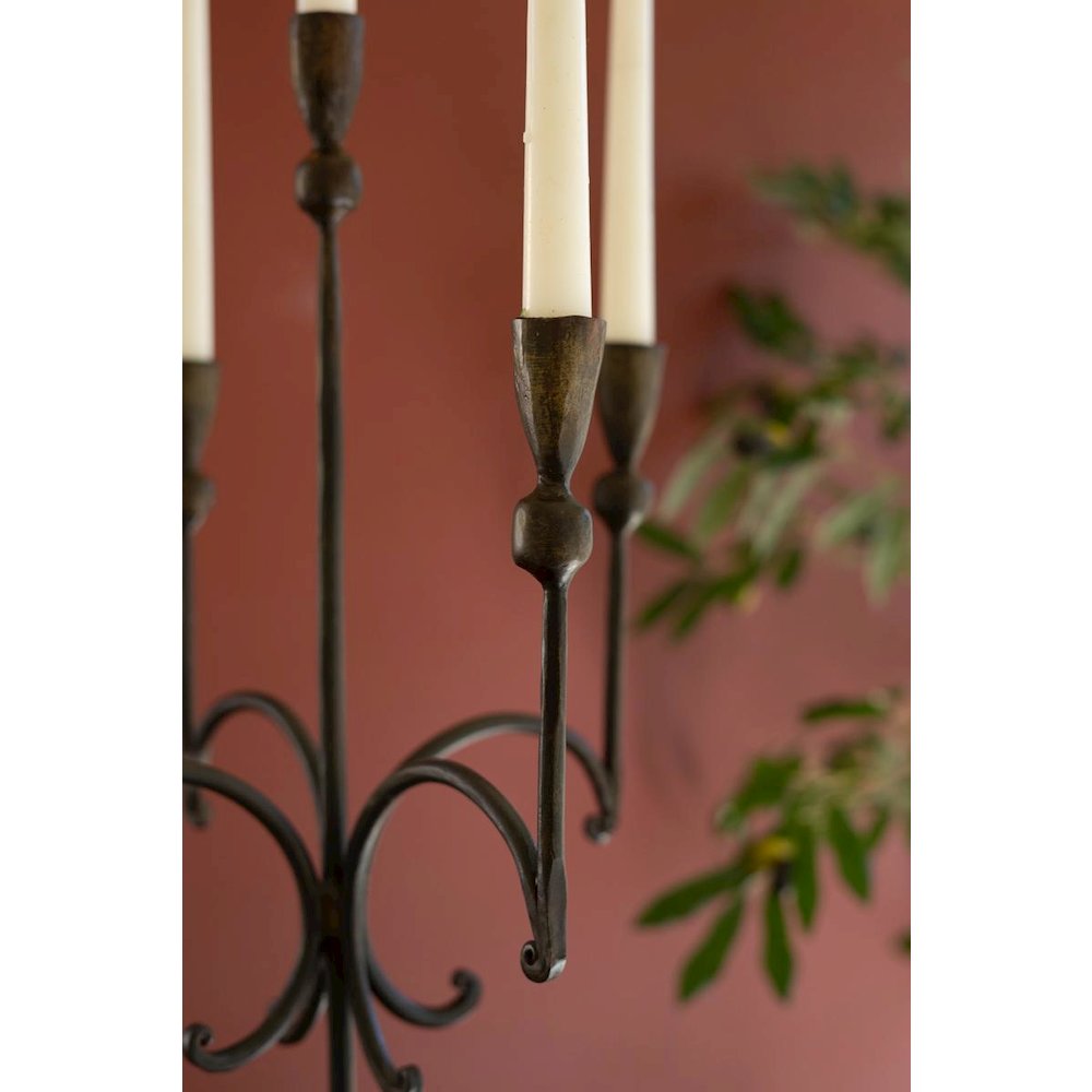 Tall Rustic Forged-Iron Five Taper Candelabra