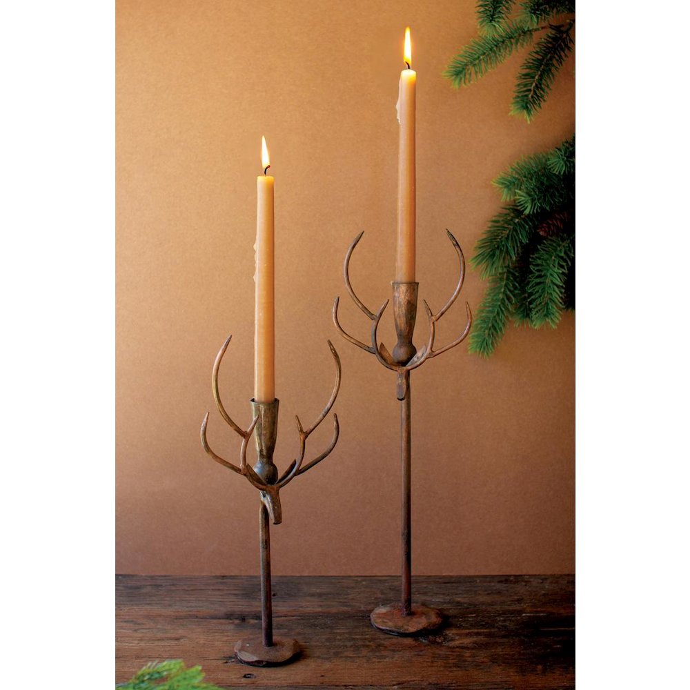 Set Of Two Forged Rustic Brass Deer Candle Holders