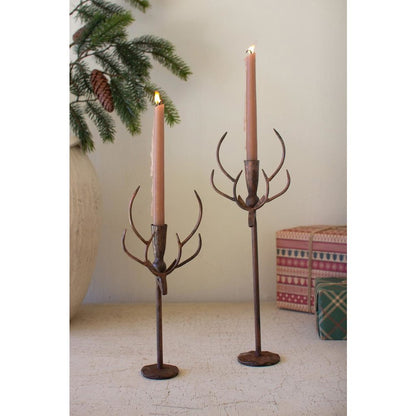 Set Of Two Forged Rustic Brass Deer Candle Holders