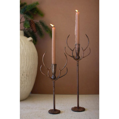 Set Of Two Forged Rustic Brass Deer Candle Holders