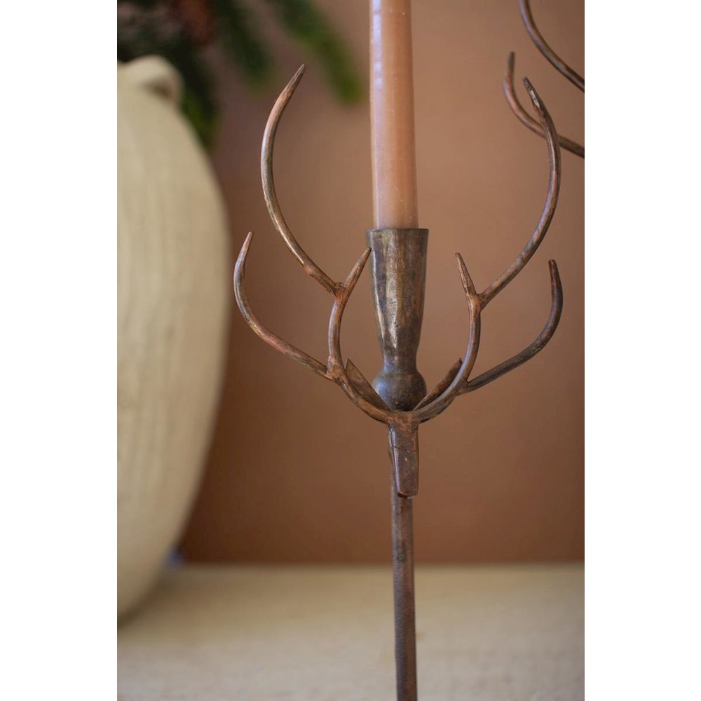 Set Of Two Forged Rustic Brass Deer Candle Holders