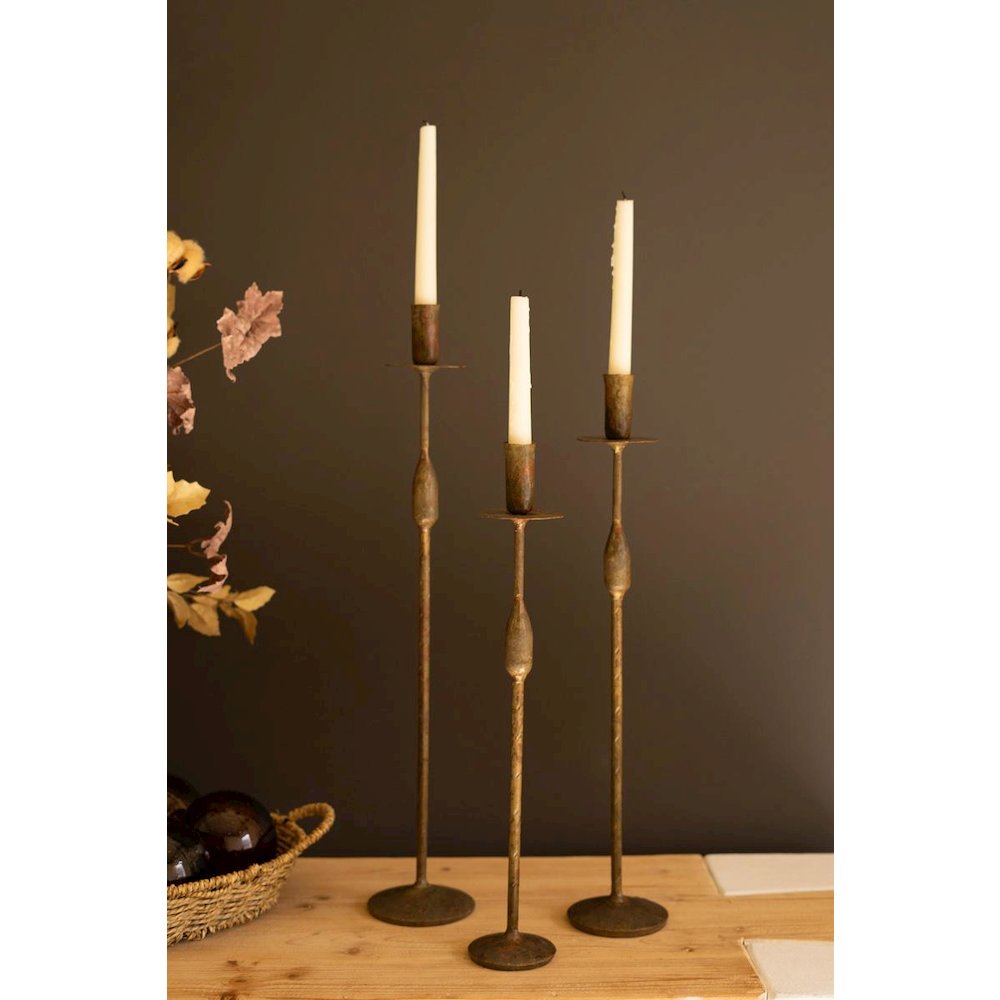 Set Of Three Forged Iron Taper Candle Holders