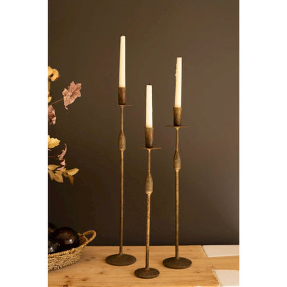Set Of Three Forged Iron Taper Candle Holders