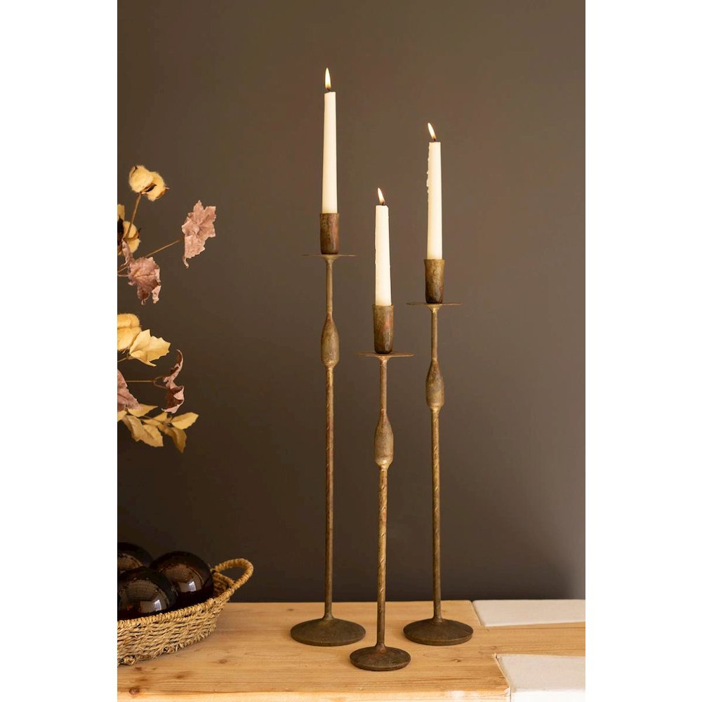 Set Of Three Forged Iron Taper Candle Holders