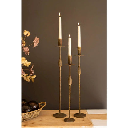 Set Of Three Forged Iron Taper Candle Holders