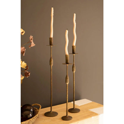 Set Of Three Forged Iron Taper Candle Holders
