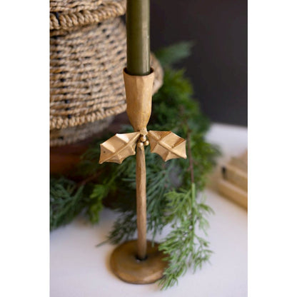 Set Of Three Forged Iron Antique Gold Holly Taper Holders