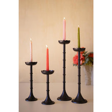 Set of Four Cast Alumunum Taper Candle Holders - Flowers