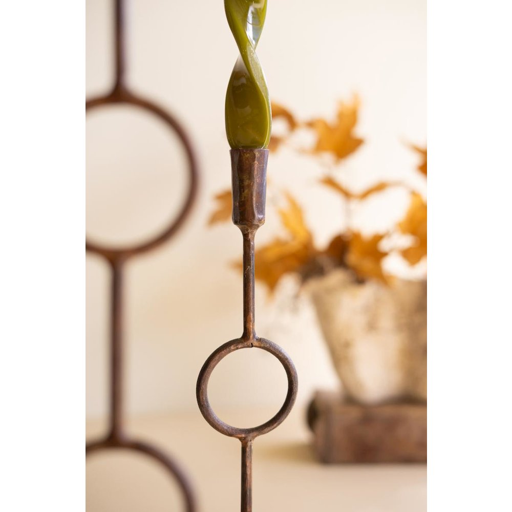 Set of Three Rustic Brass Taper Candle Holders - Rings