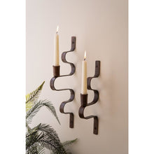 Set of Two Wavy Metal Taper Candle Wall Sconces