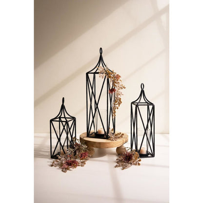Set of Three Metal Lanterns with Glass Inserts