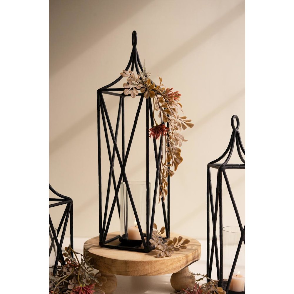 Set of Three Metal Lanterns with Glass Inserts
