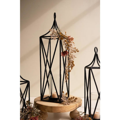 Set of Three Metal Lanterns with Glass Inserts