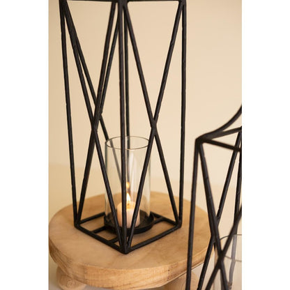 Set of Three Metal Lanterns with Glass Inserts
