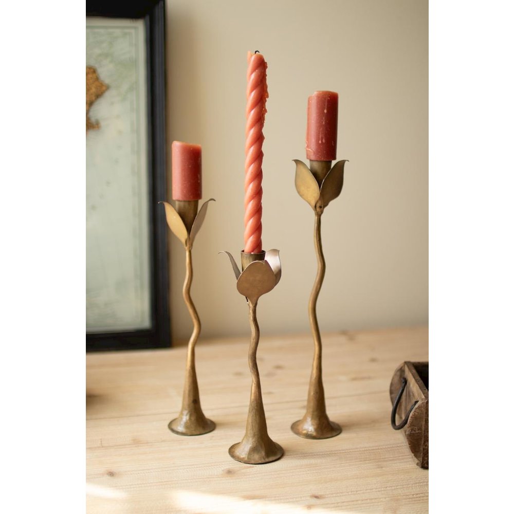 Set of Three Taper Candle Holders - Tulips