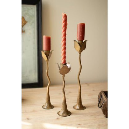 Set of Three Taper Candle Holders - Tulips
