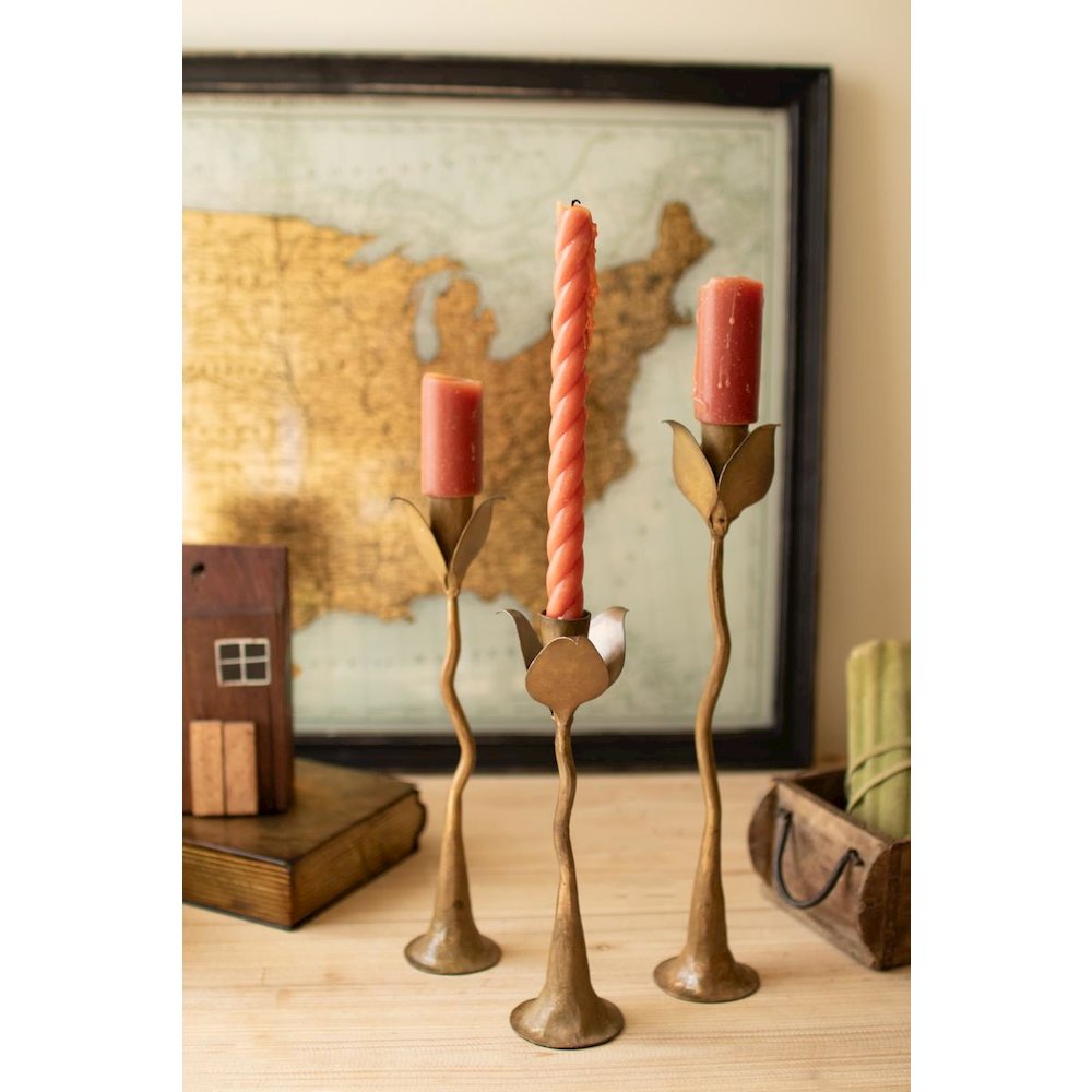 Set of Three Taper Candle Holders - Tulips