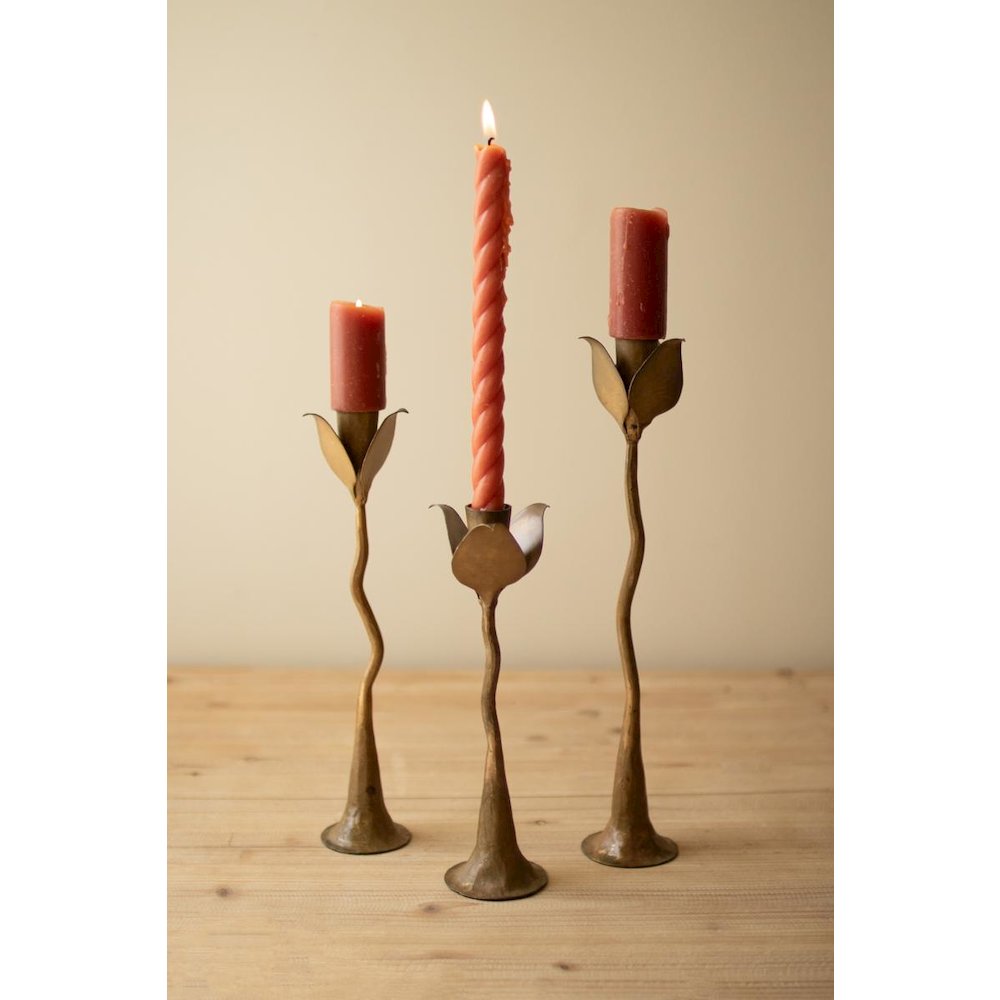 Set of Three Taper Candle Holders - Tulips