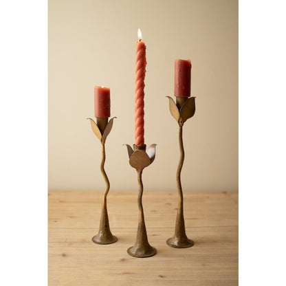 Set of Three Taper Candle Holders - Tulips