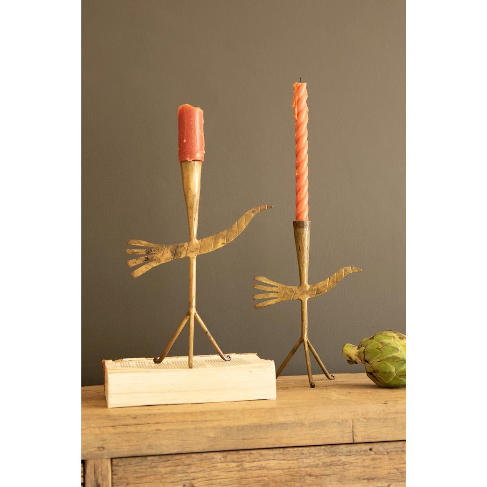 Set of Two Taper Candle Holders - Birds