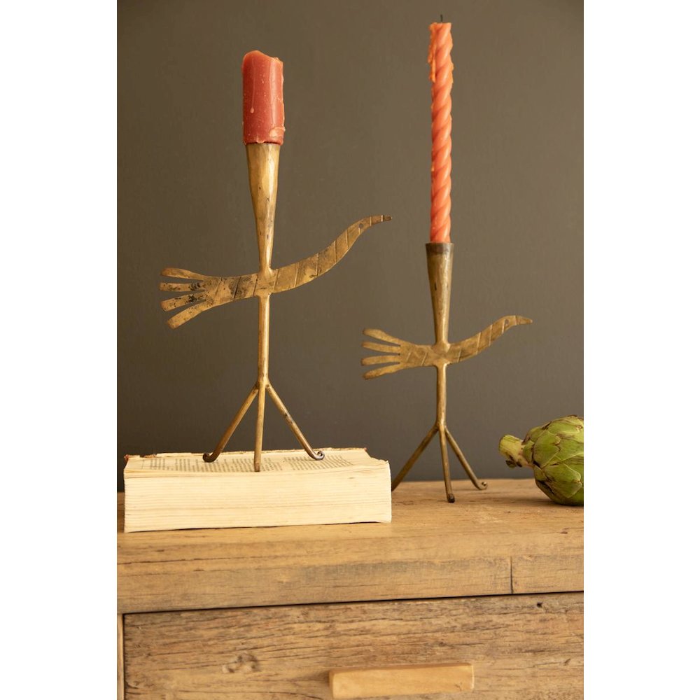 Set of Two Taper Candle Holders - Birds