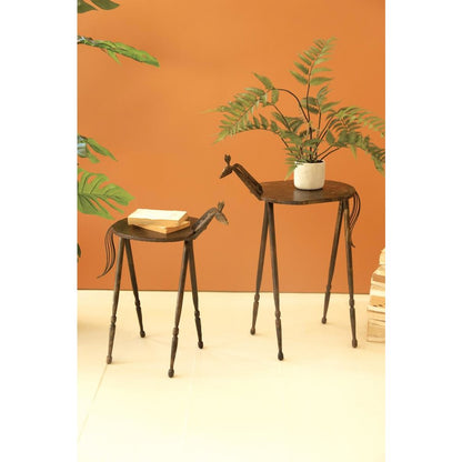 Set of Two Iron Horse Accent Tables