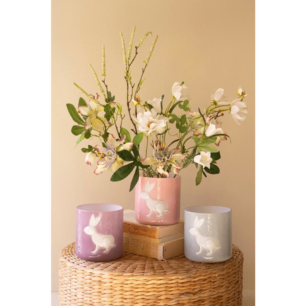 Set Of Three Colored Glass Bunny Vases