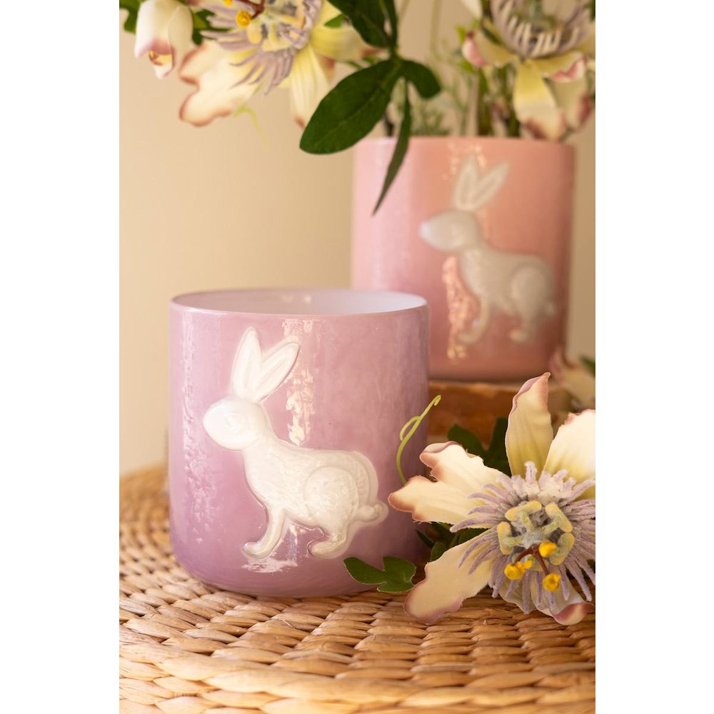 Set Of Three Colored Glass Bunny Vases