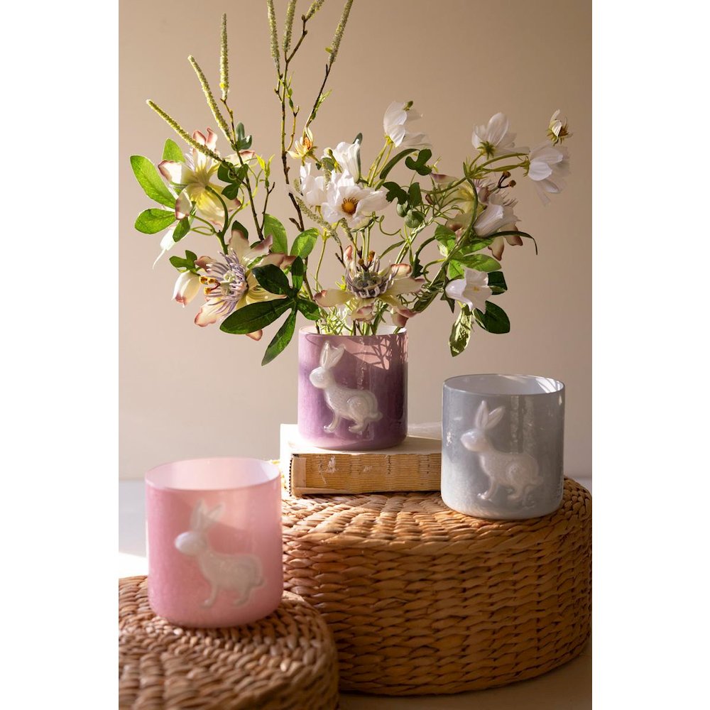 Set Of Three Colored Glass Bunny Vases