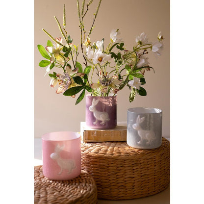Set Of Three Colored Glass Bunny Vases