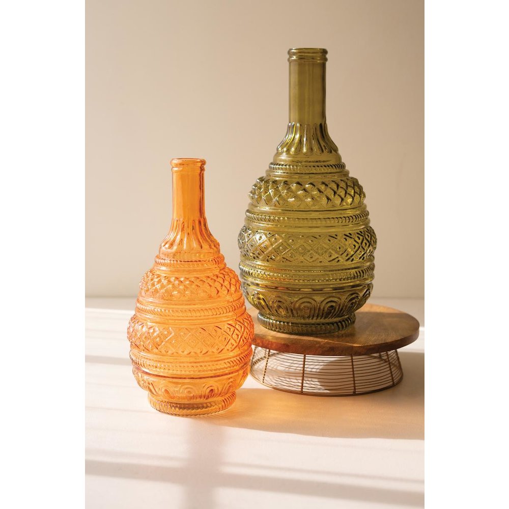 Set of Two Pressed Glass Vases - One Each Color